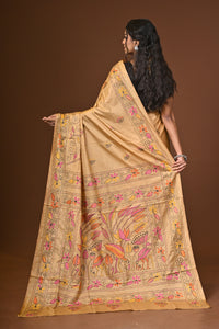 Blended Silk Kantha Stitch Saree Beige