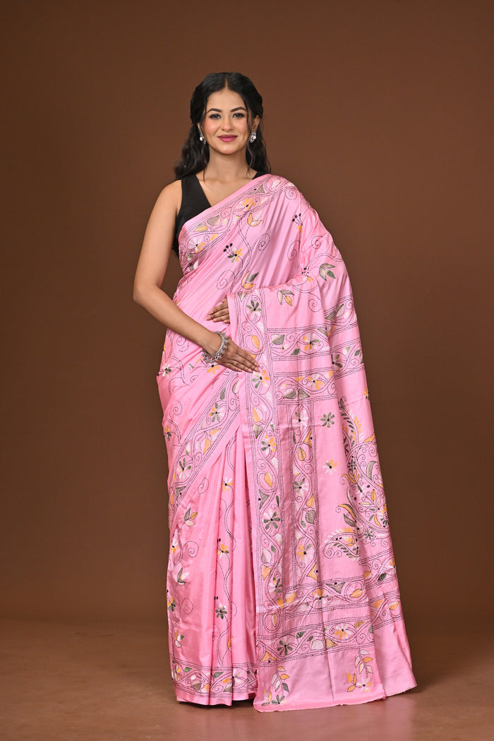 Blended Silk Kantha Stitch Saree