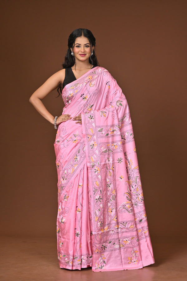Blended Silk Kantha Stitch Saree