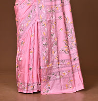 Blended Silk Kantha Stitch Saree Pink