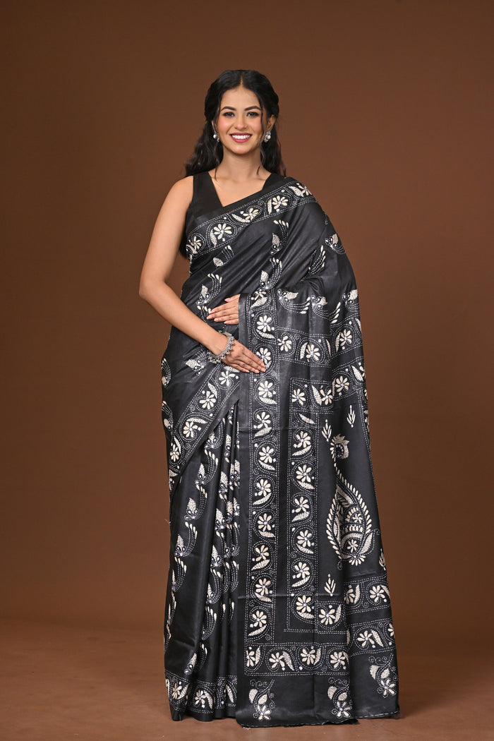 Blended Silk Kantha Stitch Saree