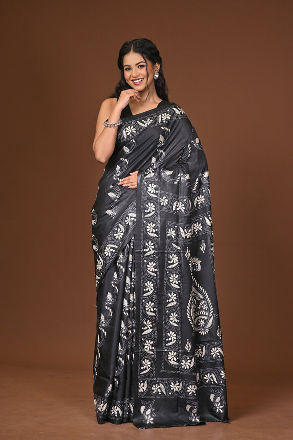 Blended Silk Kantha Stitch Saree