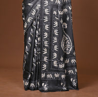 Blended Silk Kantha Stitch Saree Black