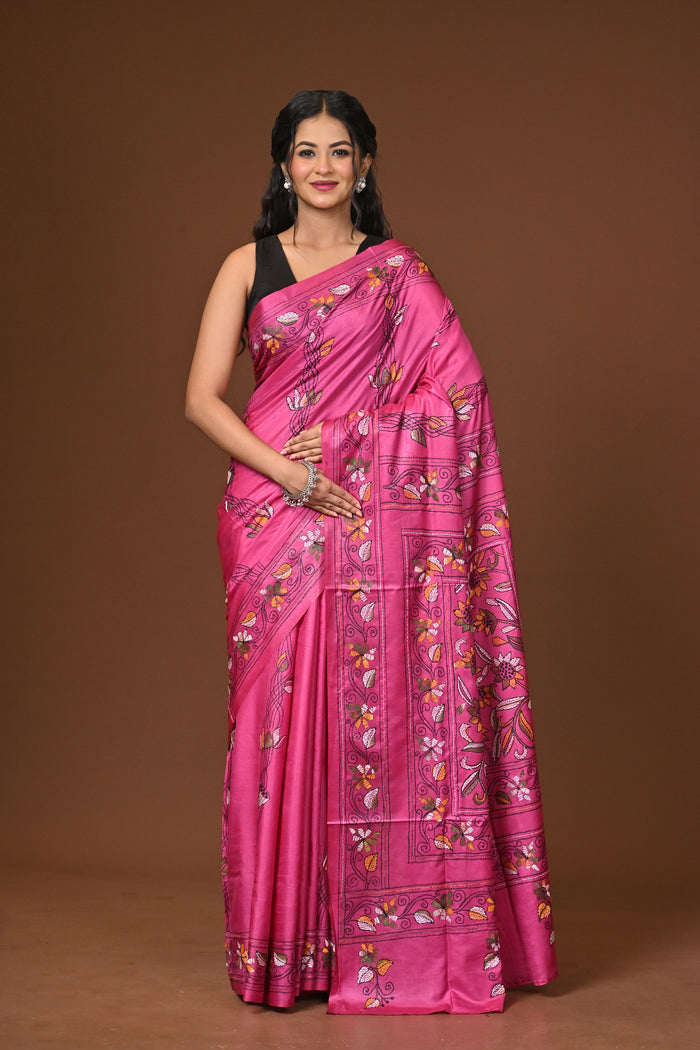 Blended Silk Kantha Stitch Saree