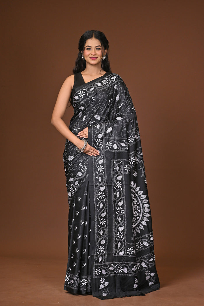 Blended Silk Kantha Stitch Saree