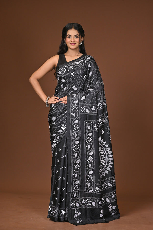 Blended Silk Kantha Stitch Saree