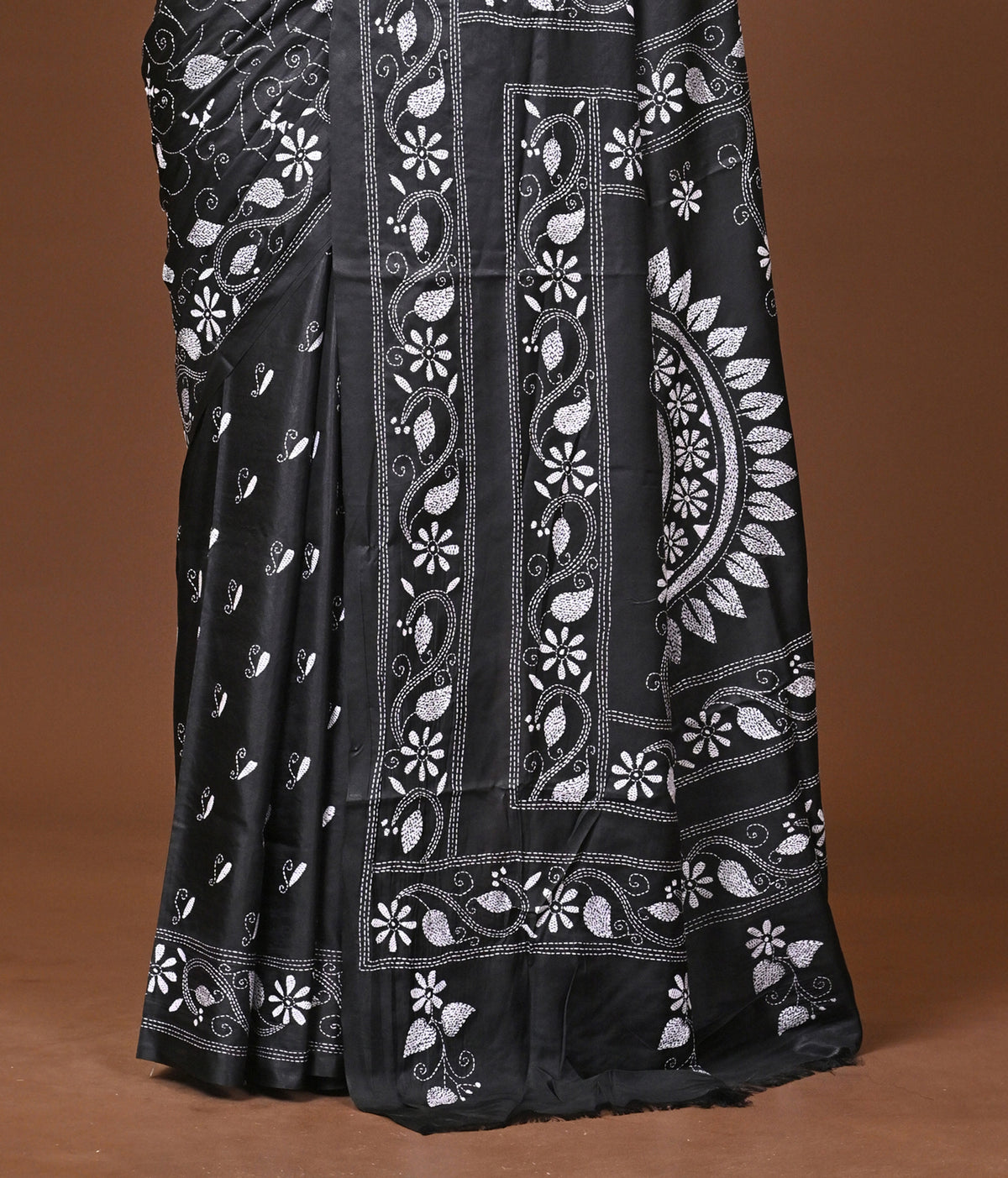 Blended Silk Kantha Stitch Saree Black
