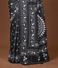 Blended Silk Kantha Stitch Saree Black