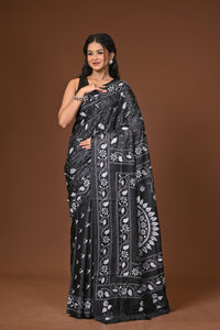 Blended Silk Kantha Stitch Saree Black