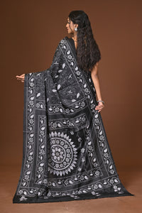 Blended Silk Kantha Stitch Saree Black