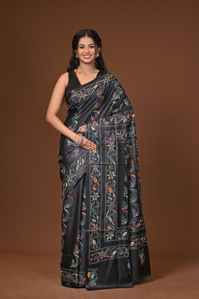 Blended Silk Kantha Stitch Saree
