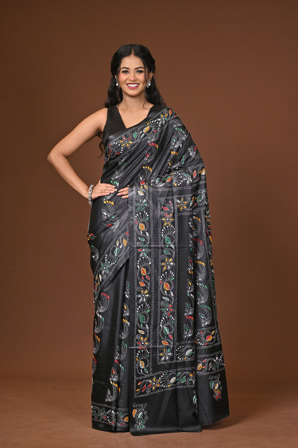 Blended Silk Kantha Stitch Saree