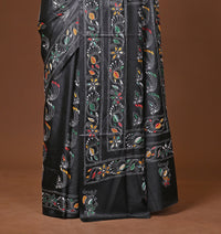 Blended Silk Kantha Stitch Saree Black