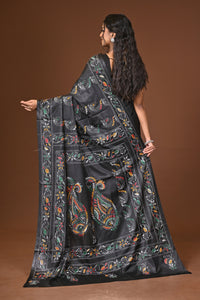 Blended Silk Kantha Stitch Saree Black