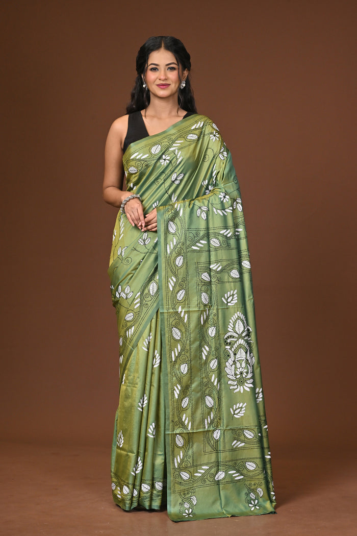 Blended Silk Kantha Stitch Saree