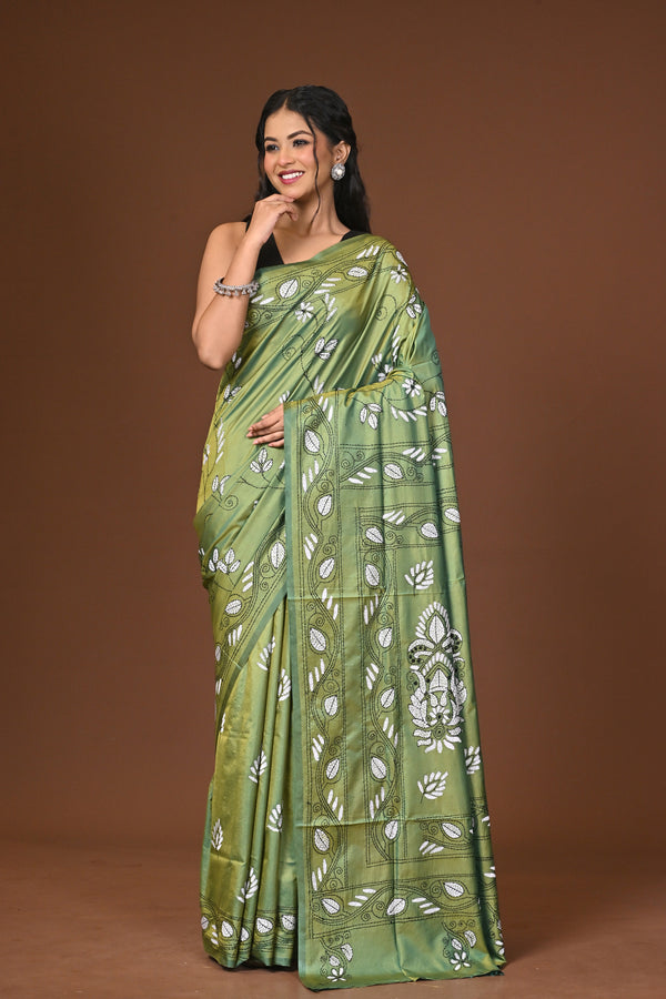 Blended Silk Kantha Stitch Saree