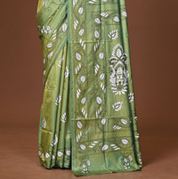 Blended Silk Kantha Stitch Saree Green