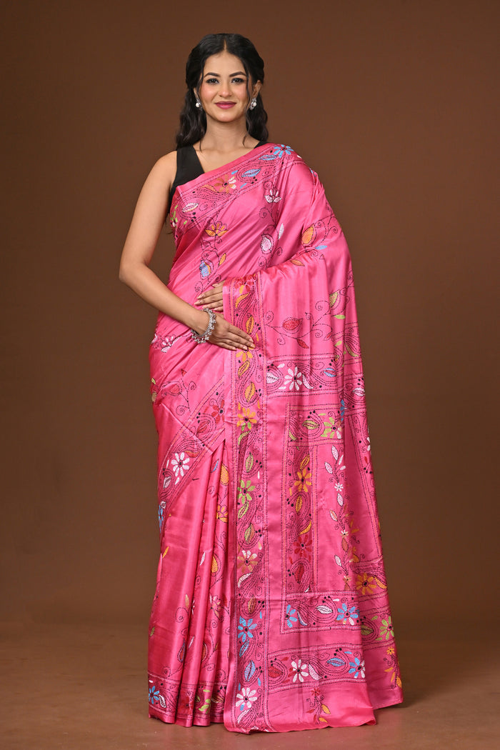 Blended Silk Kantha Stitch Saree