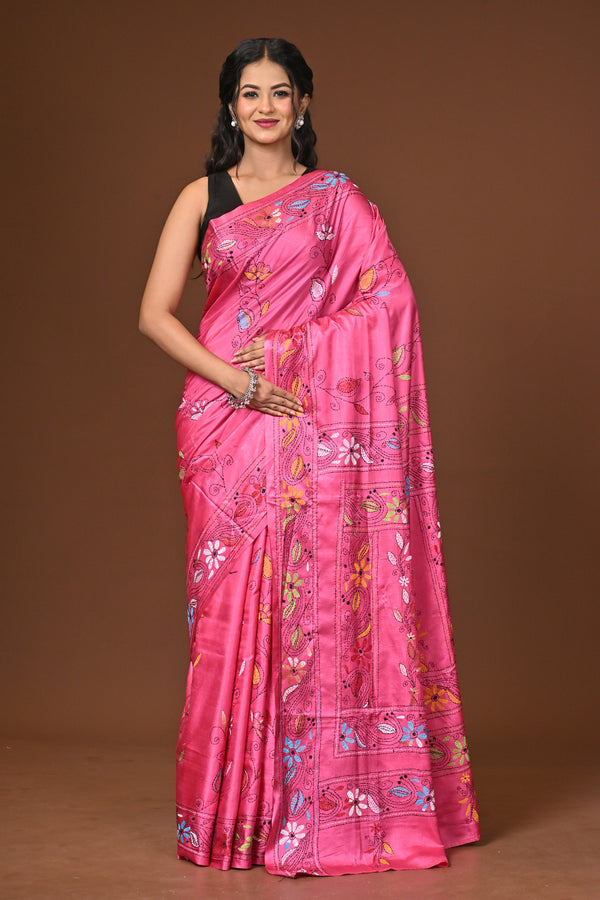 Blended Silk Kantha Stitch Saree