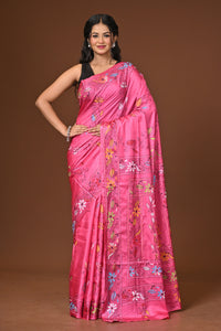 Blended Silk Kantha Stitch Saree Pink