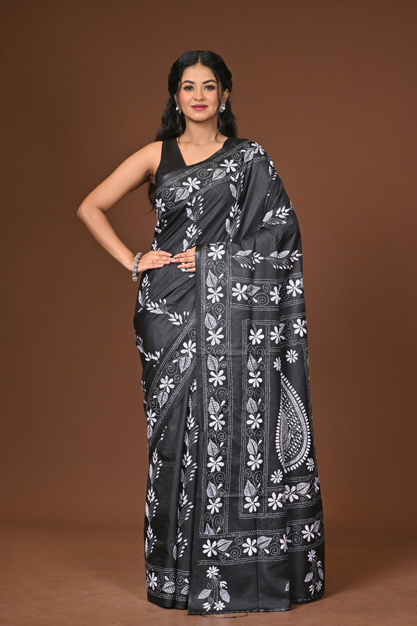 Blended Silk Kantha Stitch Saree