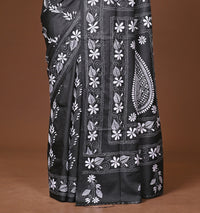Blended Silk Kantha Stitch Saree Black