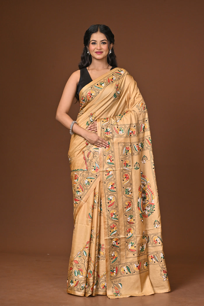 Blended Silk Kantha Stitch Saree