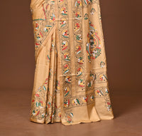 Blended Silk Kantha Stitch Saree Beige