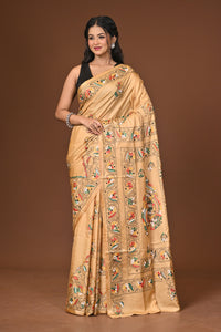Blended Silk Kantha Stitch Saree Beige