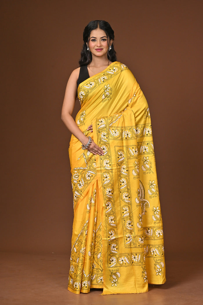 Blended Silk Kantha Stitch Saree