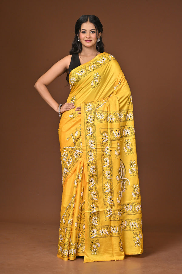 Blended Silk Kantha Stitch Saree