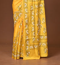 Blended Silk Kantha Stitch Saree Yellow
