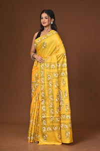 Blended Silk Kantha Stitch Saree Yellow