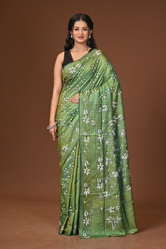 Blended Silk Kantha Stitch Saree