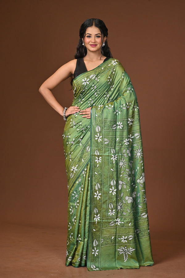 Blended Silk Kantha Stitch Saree