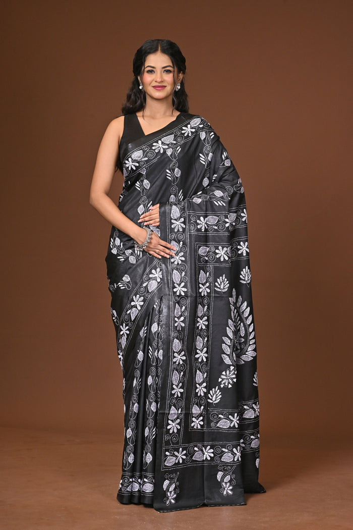 Blended Silk Kantha Stitch Saree