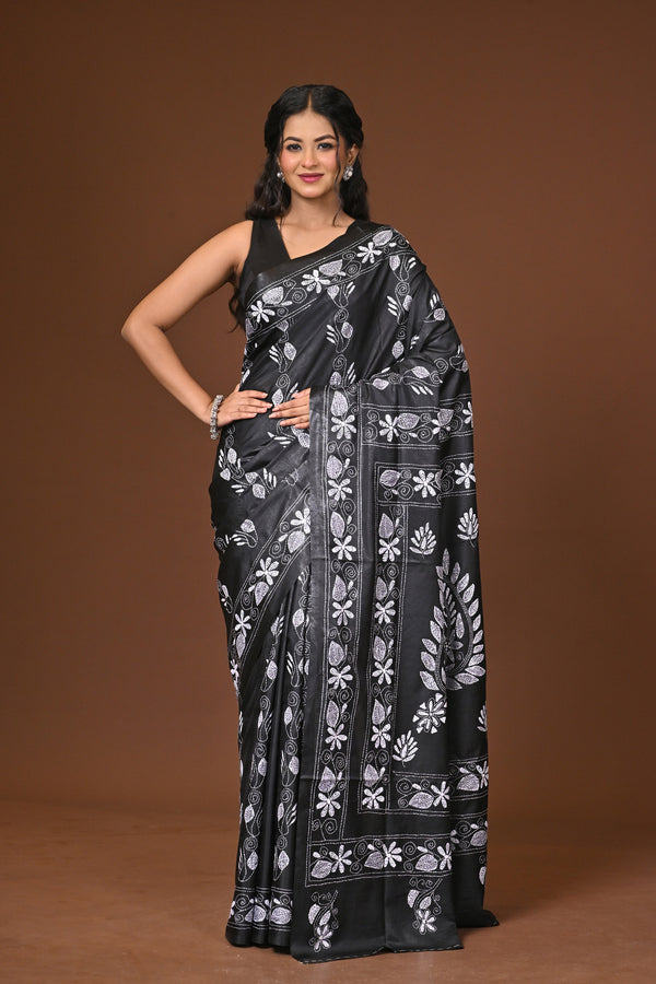Blended Silk Kantha Stitch Saree