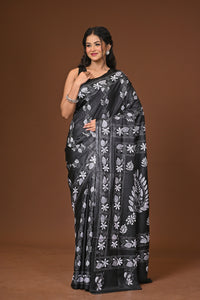 Blended Silk Kantha Stitch Saree Black