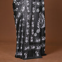 Blended Silk Kantha Stitch Saree Black