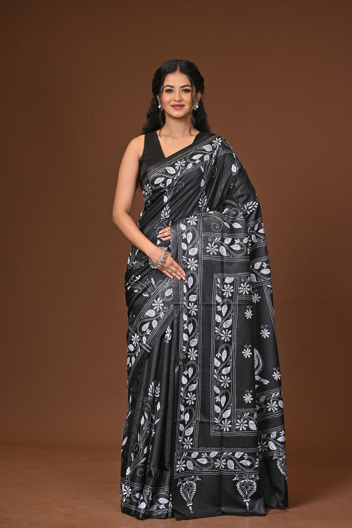Blended Silk Kantha Stitch Saree