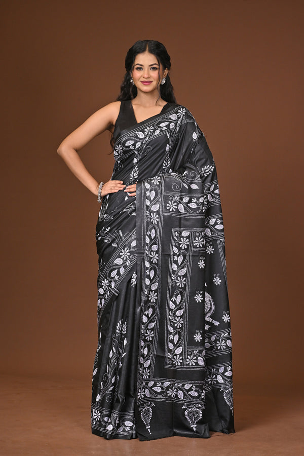 Blended Silk Kantha Stitch Saree