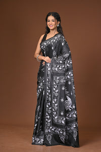 Blended Silk Kantha Stitch Saree Black