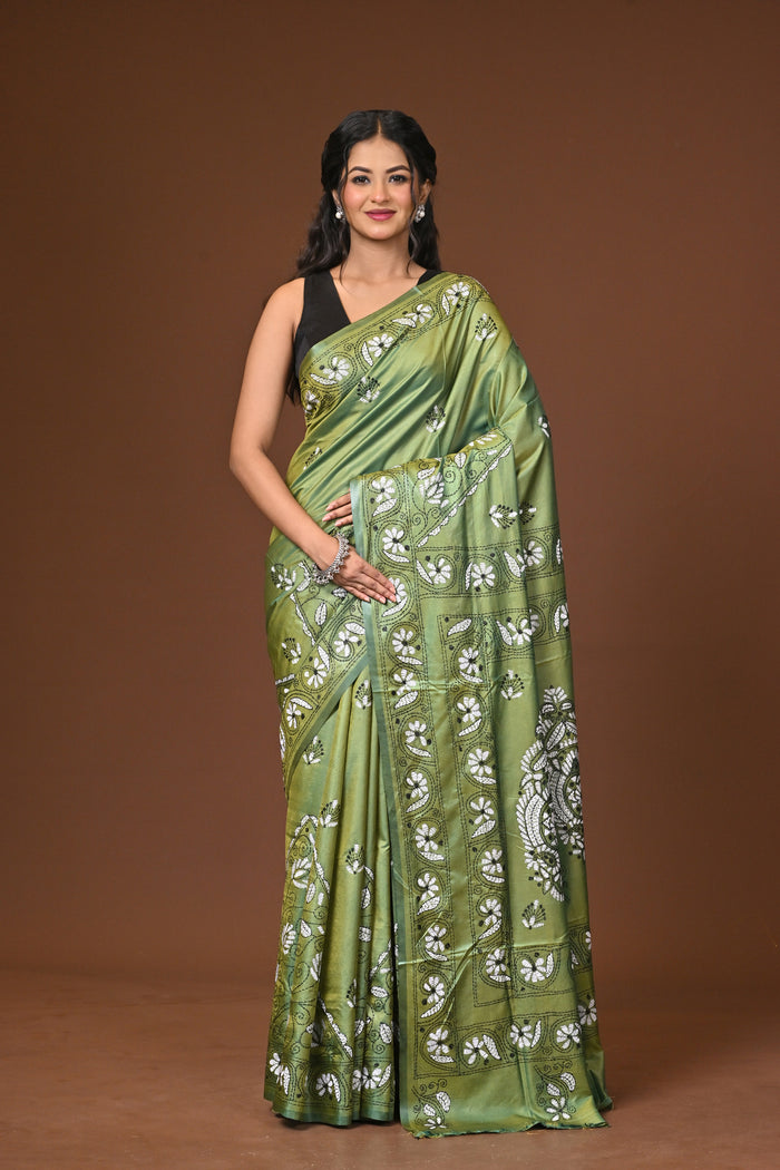 Blended Silk Kantha Stitch Saree