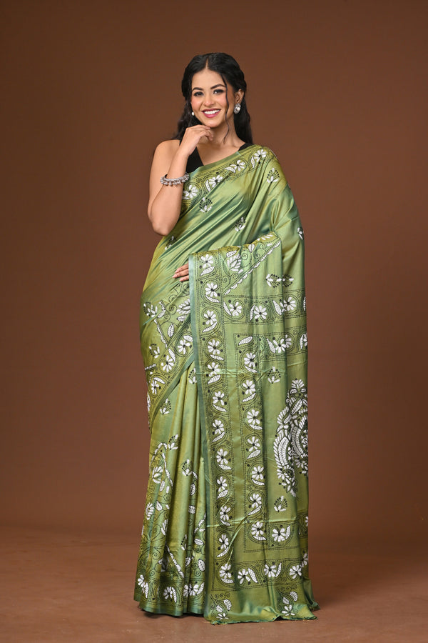 Blended Silk Kantha Stitch Saree
