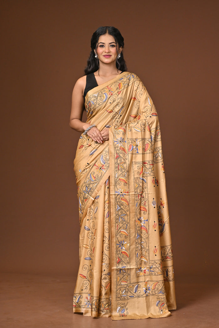 Blended Silk Kantha Stitch Saree