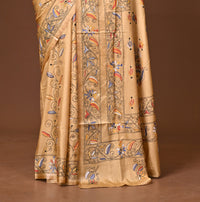 Blended Silk Kantha Stitch Saree Beige