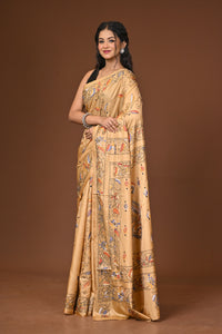 Blended Silk Kantha Stitch Saree Beige