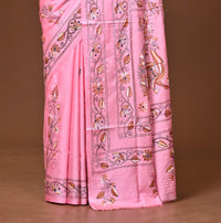 Blended Silk Kantha Stitch Saree Light Pink