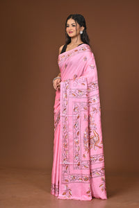 Blended Silk Kantha Stitch Saree Light Pink