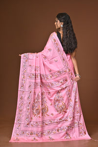 Blended Silk Kantha Stitch Saree Light Pink